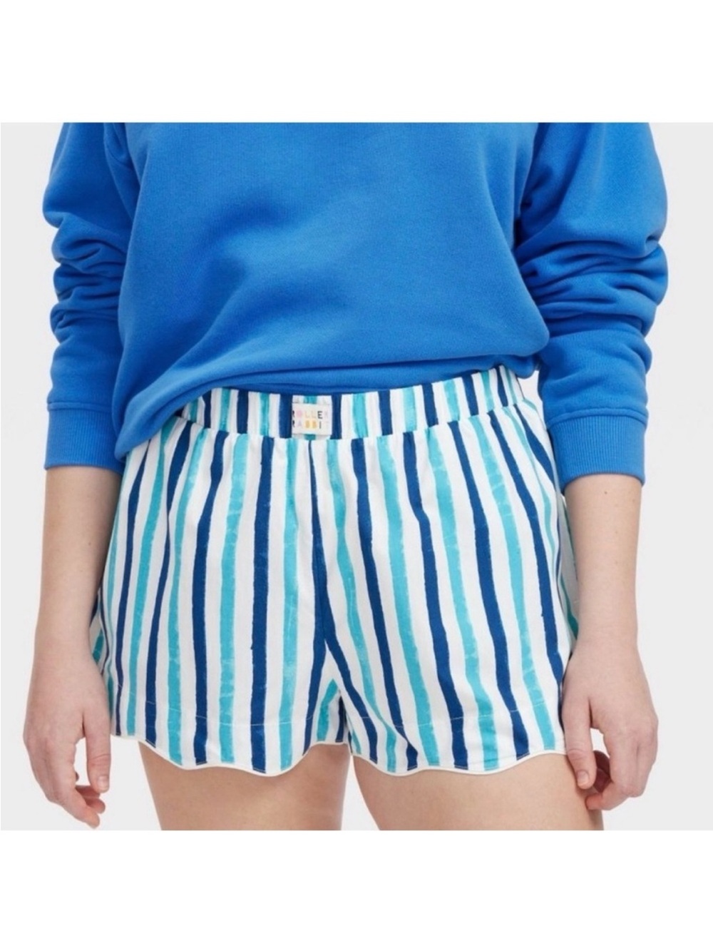 Roller Rabbit Blue Aqua Striped Pull On Shorts Cotton Lyocell Coastal L Preppy